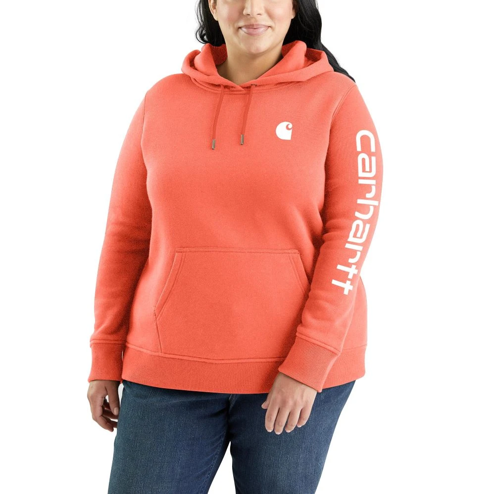 'Carhartt' Women's Clarksburg Logo Sleeve Graphic Hoodie - Electric Coral - Image 2