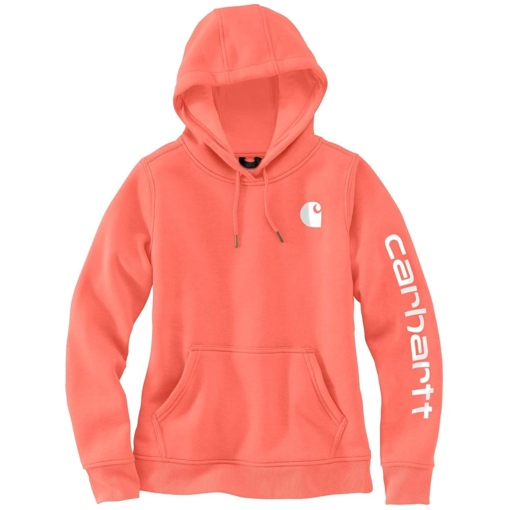 'Carhartt' Women's Clarksburg Logo Sleeve Graphic Hoodie - Electric Coral - Image 3