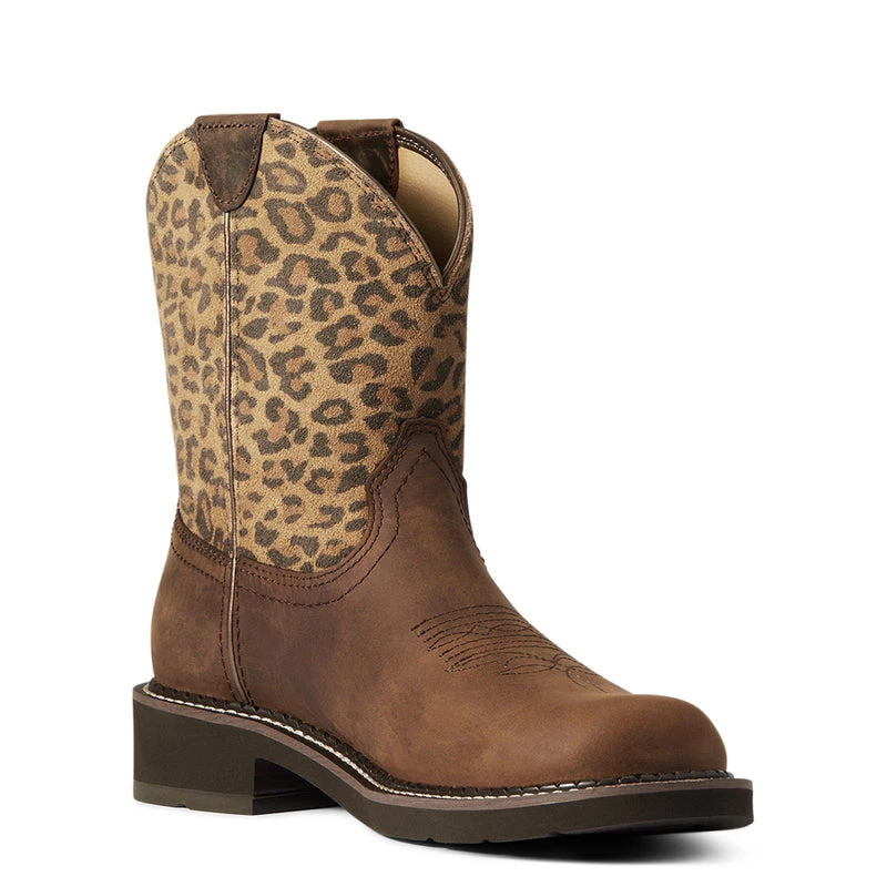 'Ariat' Women's Fatbaby Heritage - Distressed Brown / Leopard - Image 6