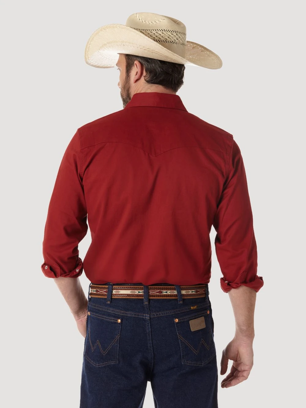'Wrangler' Men's Advanced Comfort Cowboy Cut Snap Front - Red - Image 3