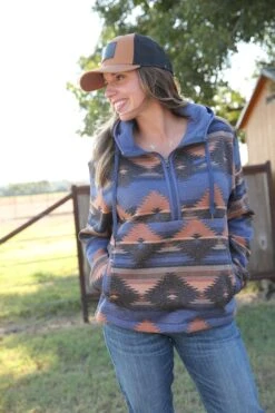 'Cinch' Women's 1/2 Zip Knit Hoodie - Multi