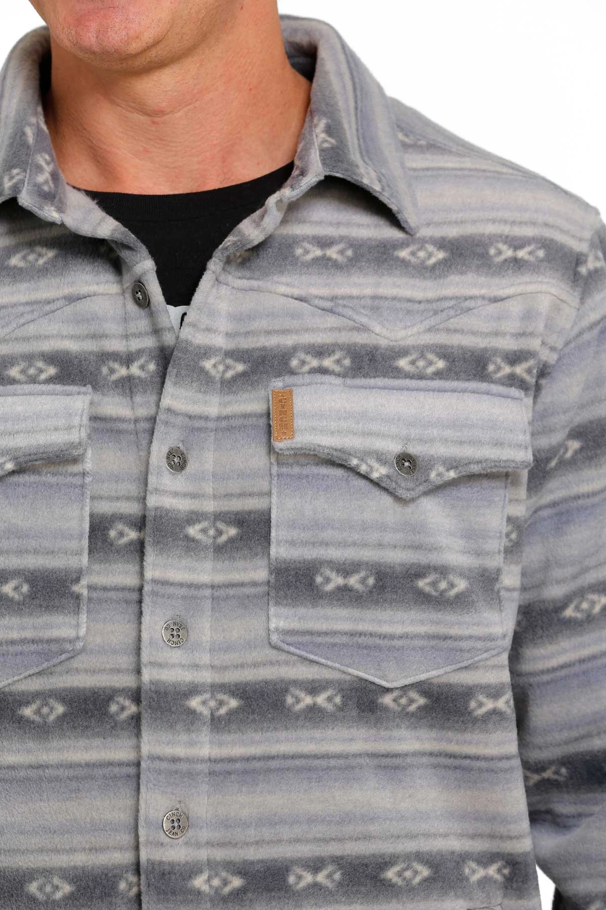 'Cinch' Men's Aztec Print Polar Fleece Shirt Jacket - Blue - Image 2