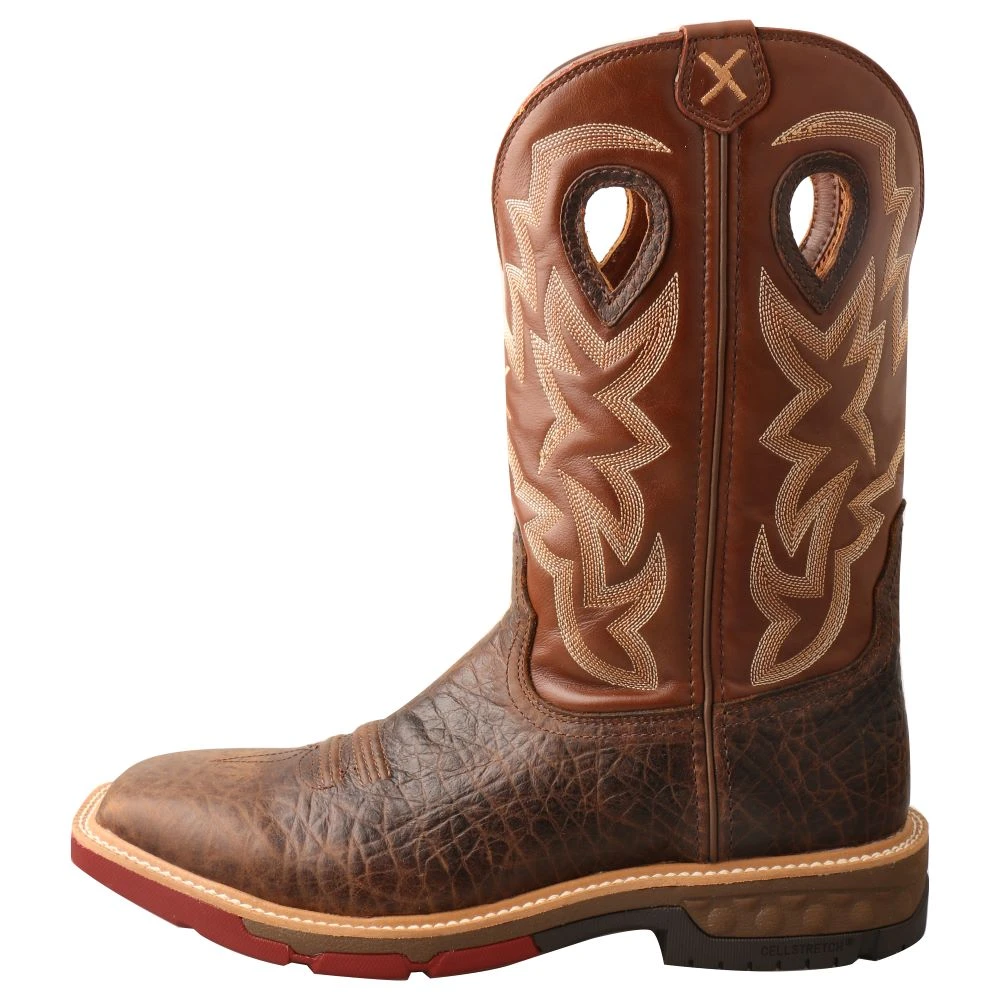 'Twisted X' Men's 12" Cellstretch WP Western Square Toe - Smokey Chocolate / Spice - Image 5