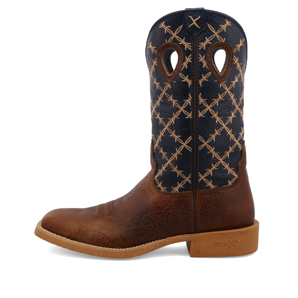 'Twisted X' Men's 12" Tech X Western Square Toe - Rustic Brown/ Navy - Image 7