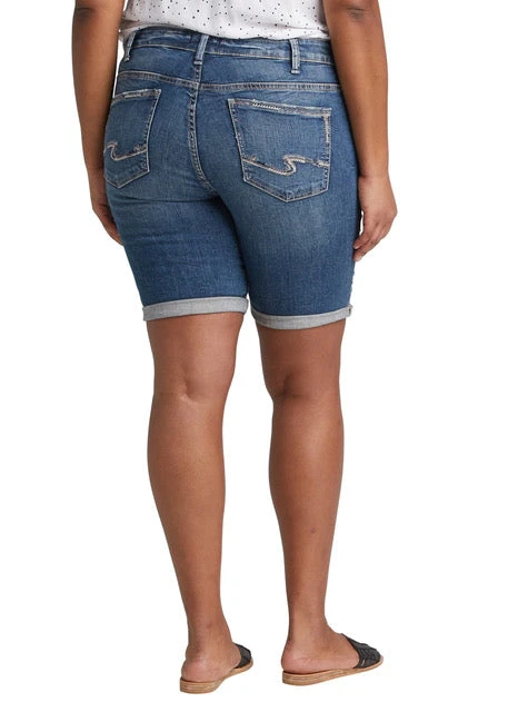 'Silver Jeans' Elyse Mid Rise Bermuda Plus Size Short - Dark Indigo Wash - Image 3