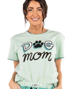 'Lazy One' Women's Dog Mom PJ Tee - Teal