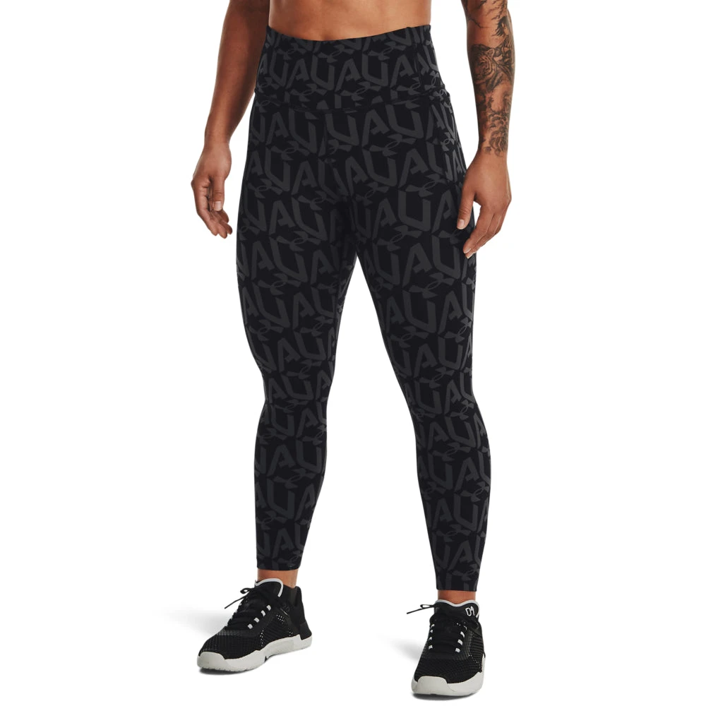 'Under Armour' Women's Meridian Print Ankle Leggings - Black / Jet Grey / Met Silver