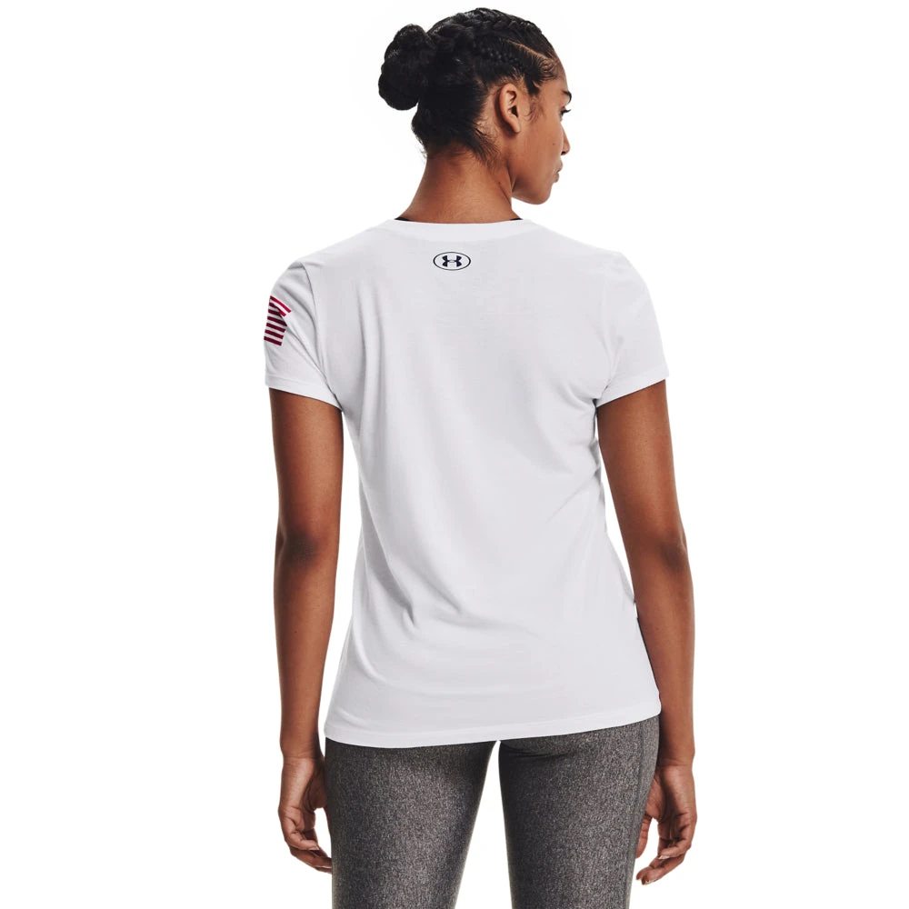 'Under Armour' Women's Freedom Logo T-Shirt - White / Red - Image 3
